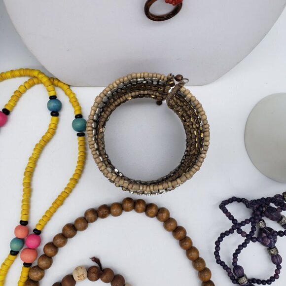 Jewelry Lot Natural Brown Colorful Wood Mixed Materials Necklaces Bracelets - Picture 12 of 12